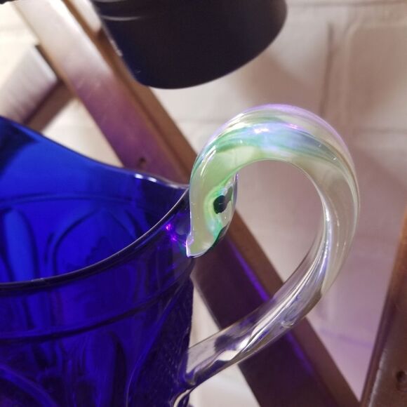 Imperial Glass Grape and Magnet Cobalt Large Creamer W/ Lid Sugar Bowl URANIUM - Picture 3 of 7